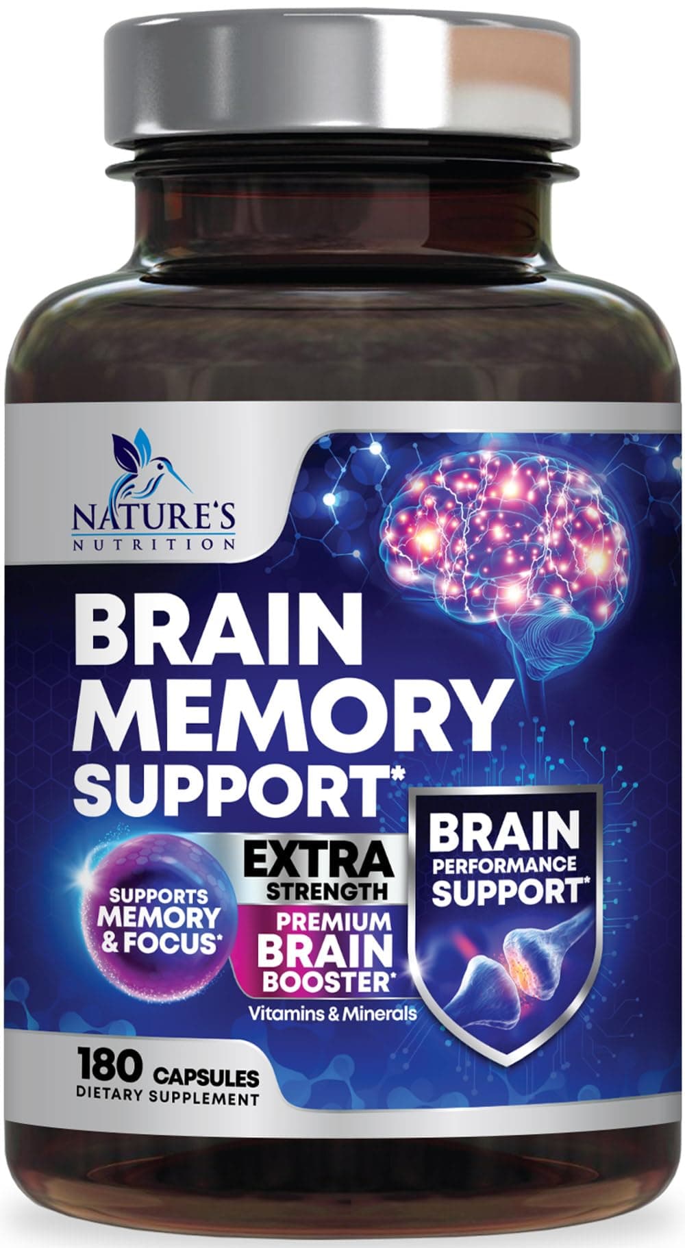 Nootropic Brain Supplements for Memory & Focus - Brain Booster Supplement with Phosphatidylserine & DMAE Bacopa for Concentration & Energy, Brain Health Support Vitamins for Men & Women - 180 Capsules
