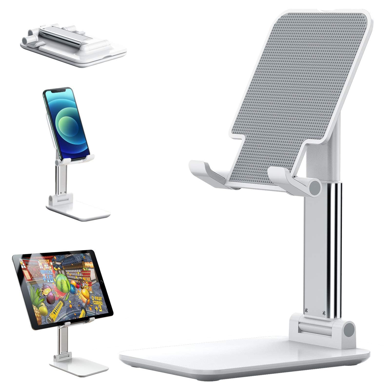 tenlamp Cell Phone Stand,Angle & Height Adjustable Foldable Desk Holder Stable Anti-Slip Design for for Most of Phone and Tablet Sizes (white)