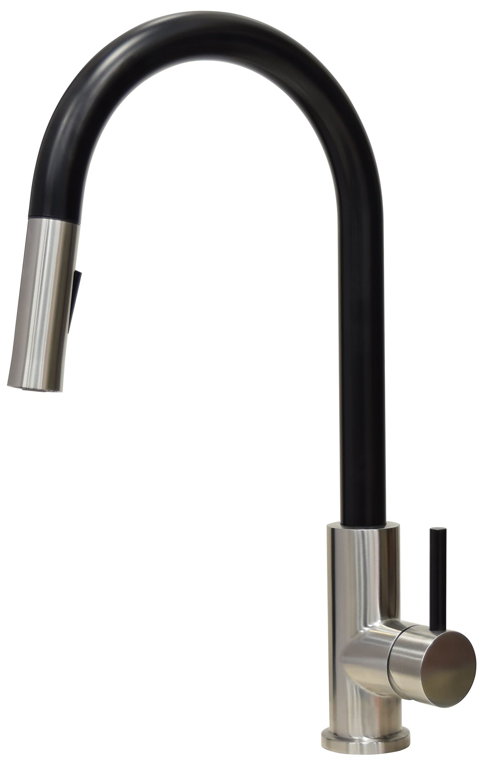 T304 Solid Stainless Steel Pull-Out Kitchen Faucet, Brushed Steel and Black
