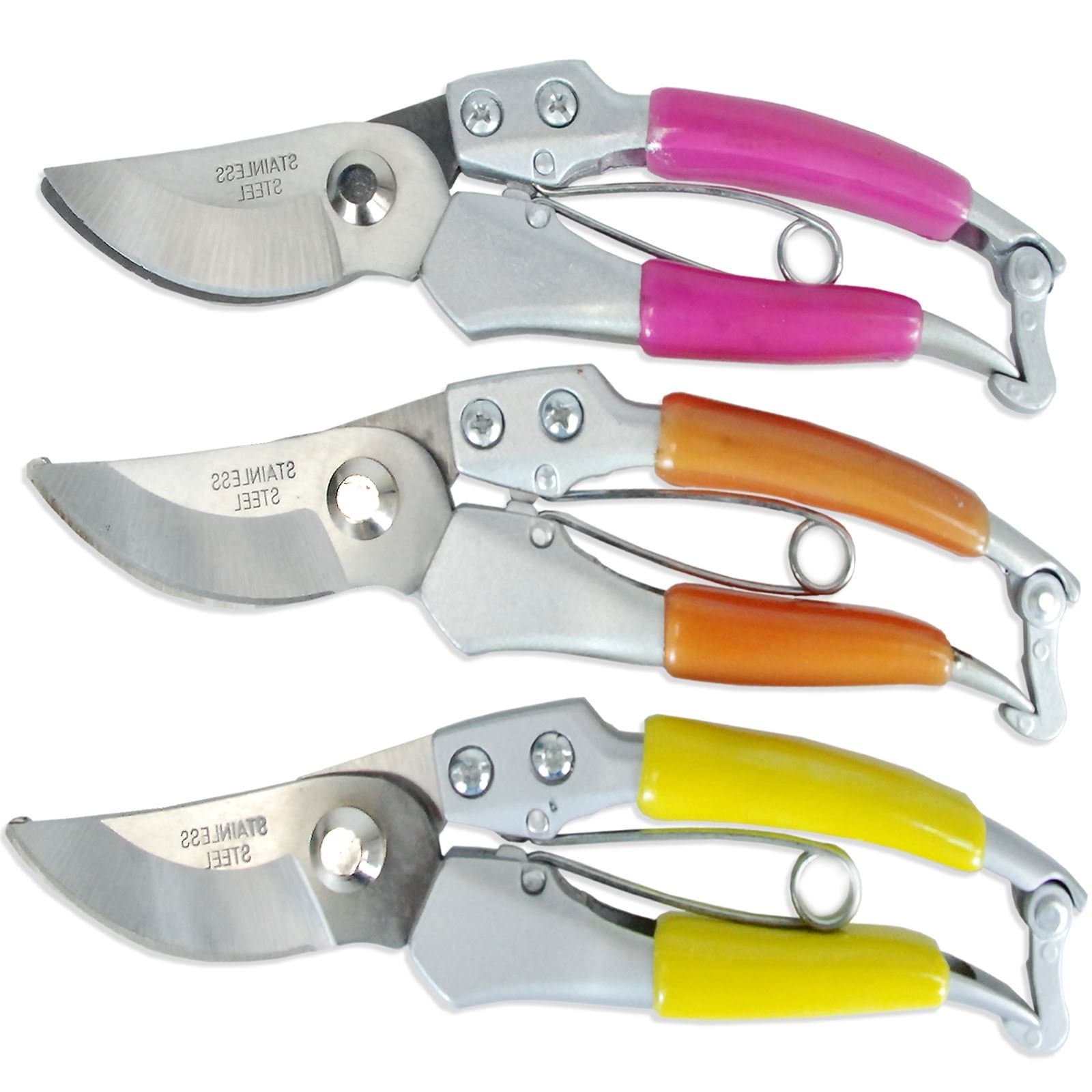 3 X (Pack of 3) 9" Pruner Bypass Pruning Secateurs Shears Plants Cutter Garden Stainless Steel Blade Lightweight Zinc Alloy Body (Random Colour Selected)