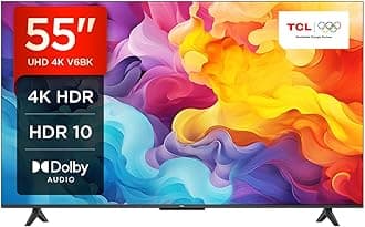 TCL 55V6BK 55-inch 4K Ultra HD, HDR TV, Smart TV Powered by Android TV (Dolby Audio, Voice Control, Compatible with Google Assistant, 2024 New Model)