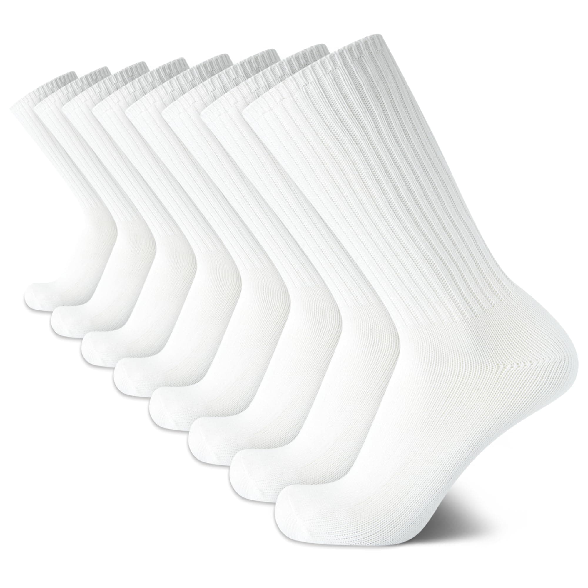 Mens Crew Socks - 8 Pack Stretch Performance Cotton Blend Cushioned Crew Cut Athletic Socks for Men (Size: 7-12)