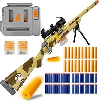 M24 Foam Blaster, Shell Ejecting, Safety Switch, Adjustable Stock 41.8 Inch, Fast Dart Loader, Scope, 40 Darts, 20 Casings, 2 Mags, Tactical Gear for Teens 14+ Adults(Yellow)