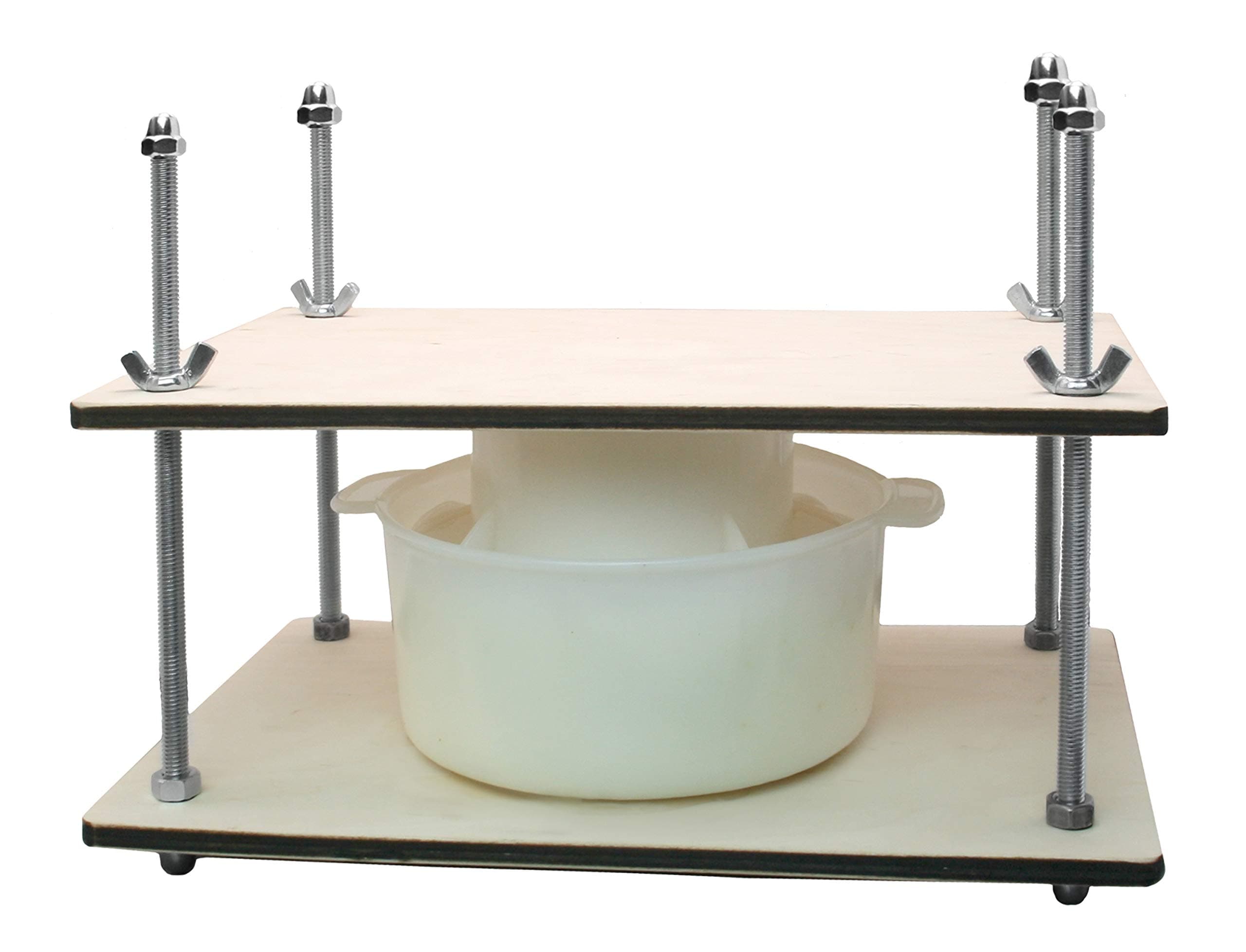 PetriStor Wooden Cheese Press for Cheese Making Supplies 12 in Metal Guides and Cheese Mold with Follower Piston 1.3Qt - Small Home Supply Cheese Press Machine - Prensa Para Queso Casero