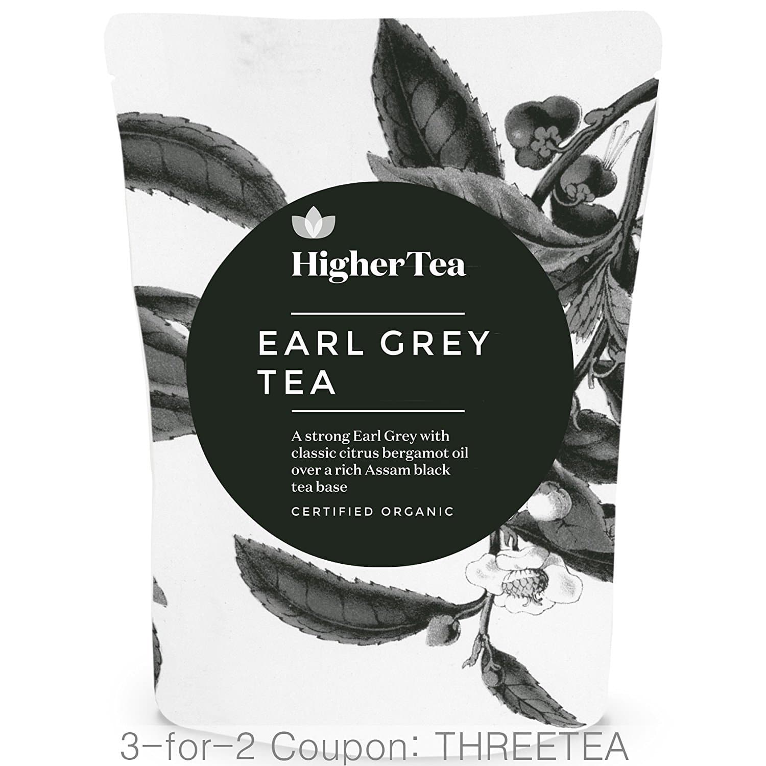 Earl Grey Tea 3 oz, by Higher Tea (40 Cups) Certified Organic Premium Loose Leaf Tea