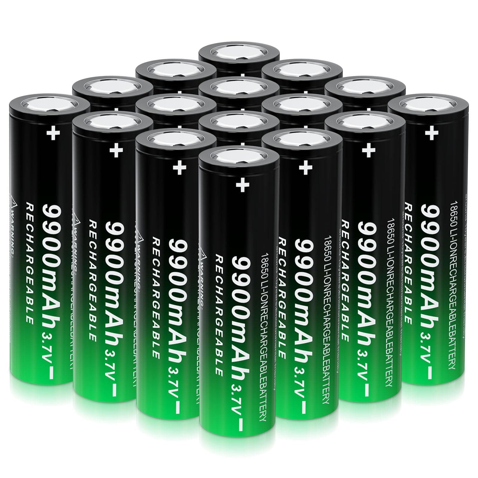 3.7volt 1￵8￵6￵5￵0 Rechargeable Batter￵y 9900mAh 3.7 Volt Flat top 18650 Batter￵y for flashlights and headlamp, etc (16pcs-3.7v)