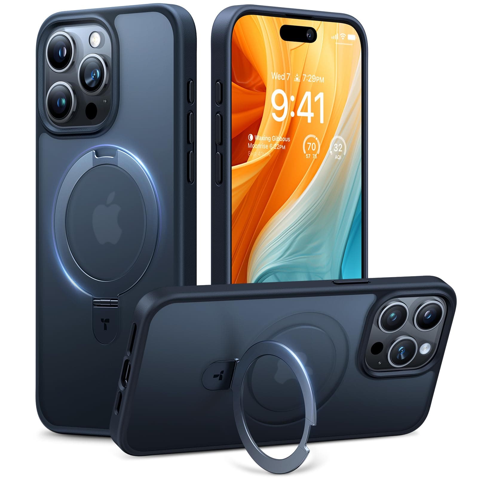 TORRAS Invisible Magnetic Stand for iPhone 15 Pro Case, [Compatible with MagSafe][12FT Military Drop Protection] Shockproof Slim Translucent for iPhone 15 Pro 6.1'', Black