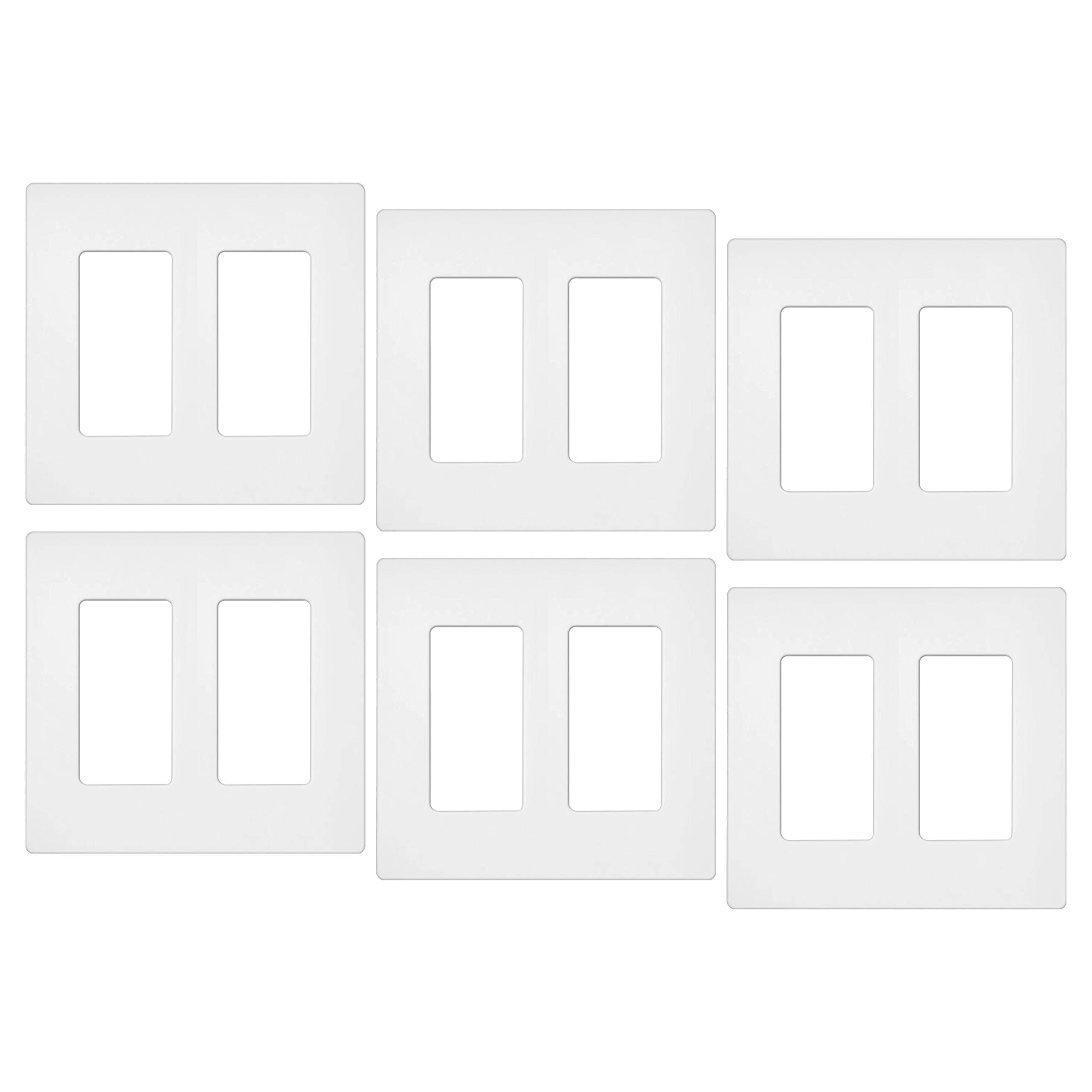 6 Pack - ELECTECK Screwless Wall Plate, 2-Gang Standard Size Decorative Outlet Cover / Switch Cover, Polycarbonate Thermoplastic, White
