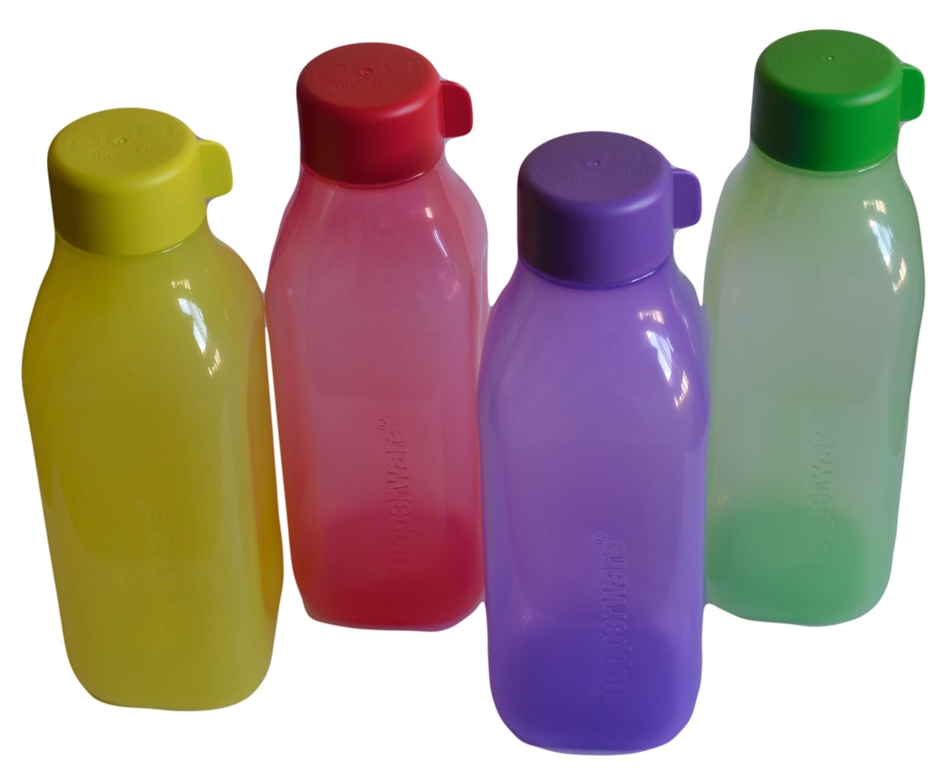 Square Plastic Water Bottle Set, 1 Litre, 4-Pieces, Assorted