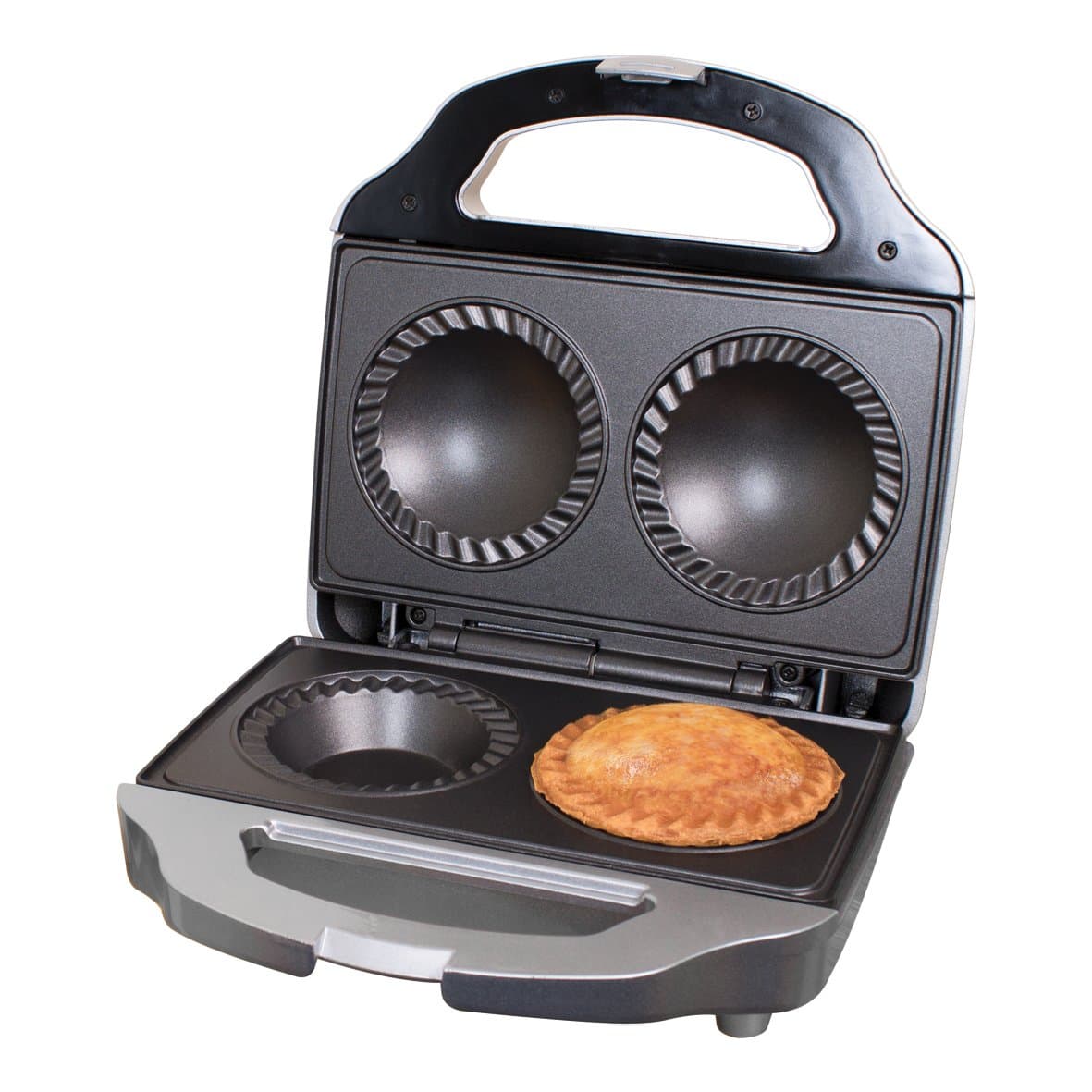Double Deep Fill Pie Maker/Features Built-In Crimping Edge & Separate Pastry Cutter/Makes Pies 9cm Diameter/Non-Stick Plates / 700W