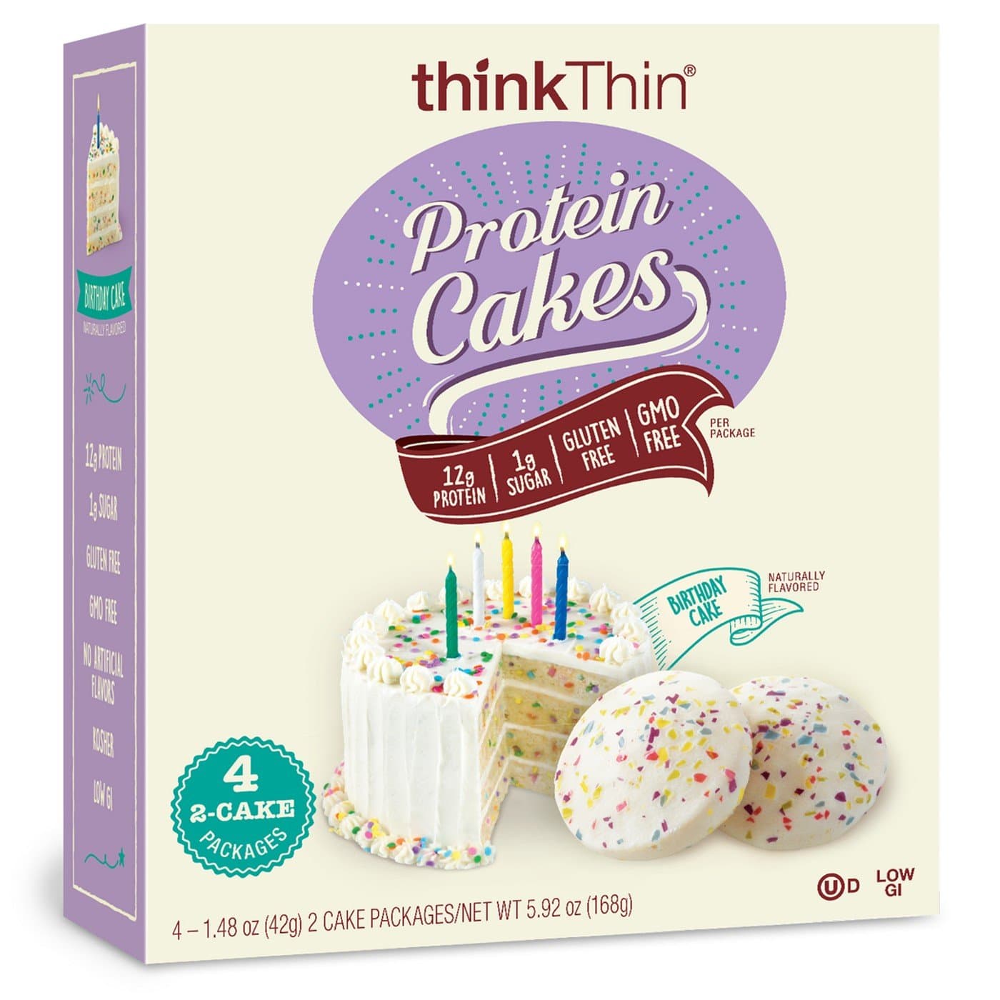 thinkThin Birthday Cake Flavored Protein Cakes 5.92oz(1.48oz x 4), pack of 1
