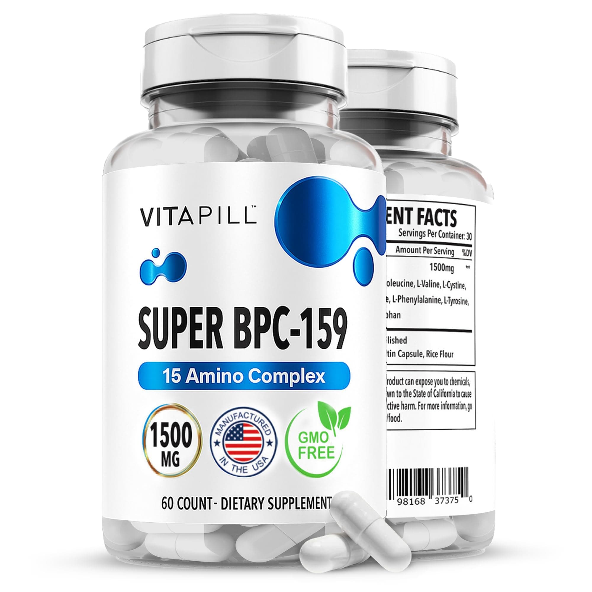 Super BPC 159 1500 MG - High Potency Formula for Active Support Dietary Supplement - Non-GMO, Gluten-Free- 60 Capsules, Made in USA