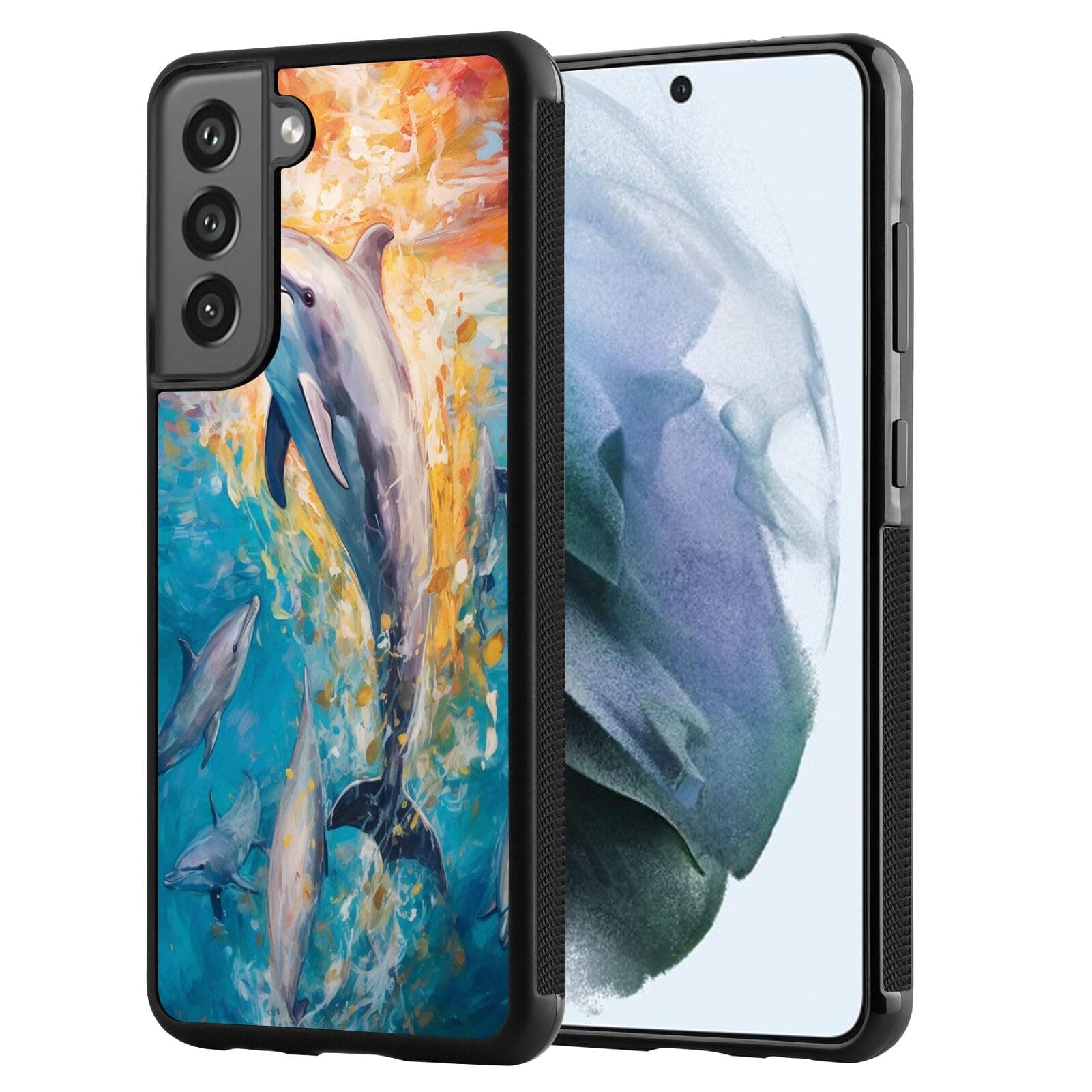 Case Suitable for Samsung Galaxy S21 FE with Dolphin-aa417 Design Pattern,Soft Black TPU Rubber and PC Anti-Slip Full Body Protective Phone Case Suitable for Samsung Galaxy S21 FE