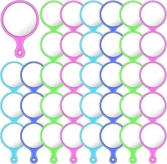 48 Pcs Handheld Mirror with Handle, 2.4 x 1.6 Inch, Small Portable Round Mirror Bulk for Kids Travel Makeup Classroom Camping Daily DIY Crafts