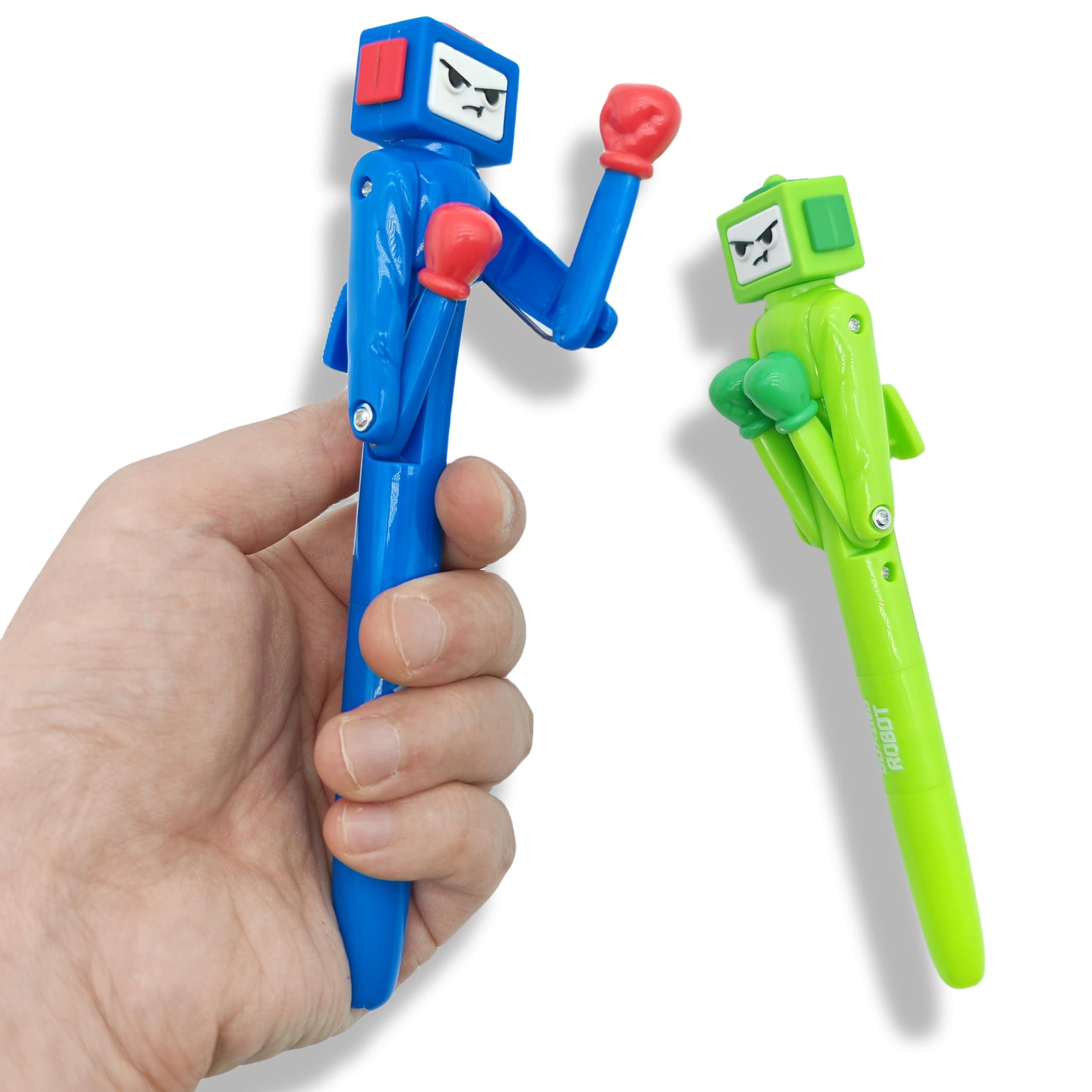 Boxing Pen Robot - （2PCS） with Punching Arm and Crisp Button Sound - Funny and Cool Novelty Pen - Boxing Gifts - Blue/Green Colors - 1.0mm Smooth Writing