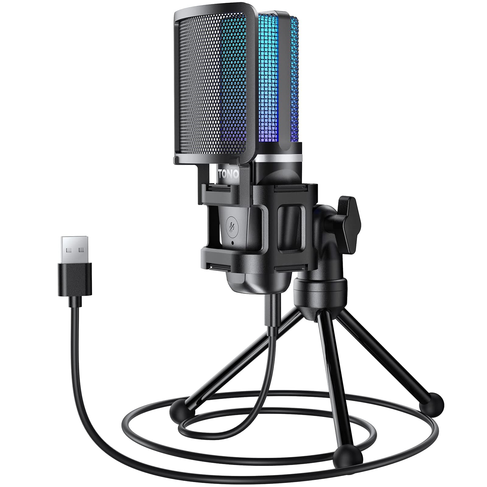 Podcast Microphone, USB Computer Mic, Cardioid Condenser PC Micro with Tripod Stand and Pop Filter for Podcasting, Streaming, Vocal Recording, PC & Laptop, 180 cm/70inch Cable, TC777 Pro