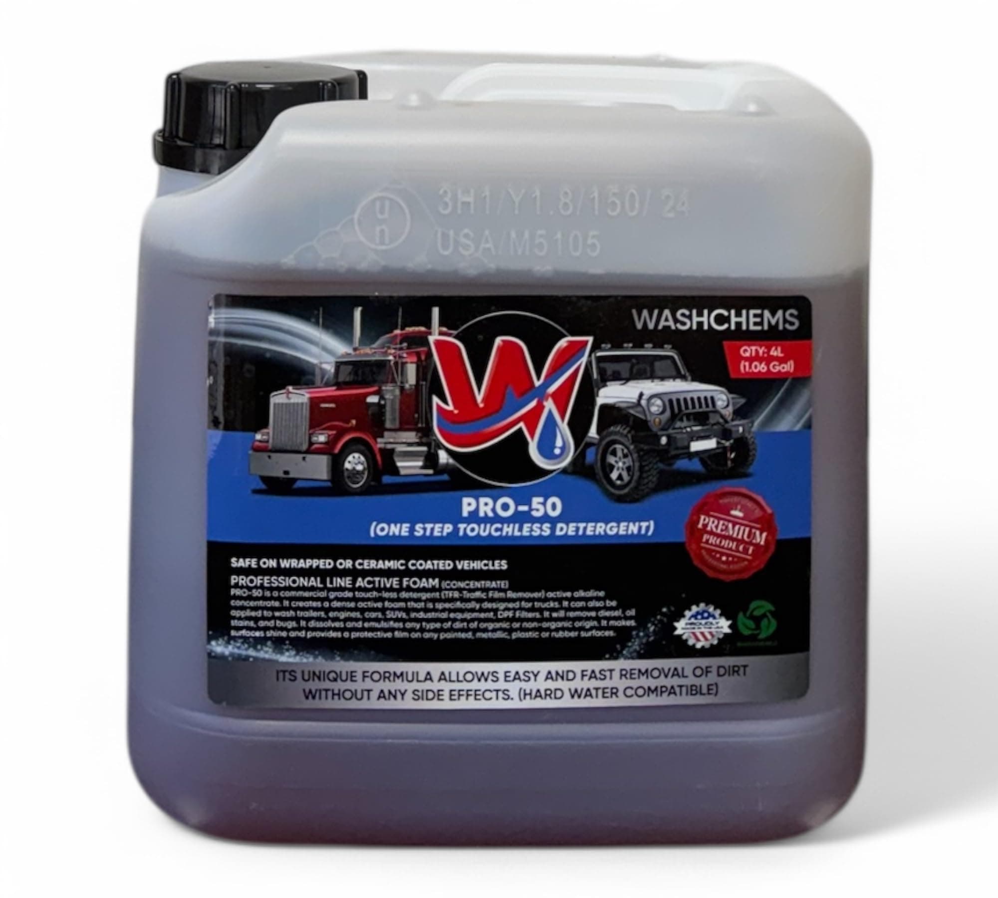 Wash Chems Pro 50 Touchless One Step Car Wash Detergent Soap Concentrate No Brushing, Commercial Grade Professional Auto Foam Cleaner Also Great for Trucks & Tractors