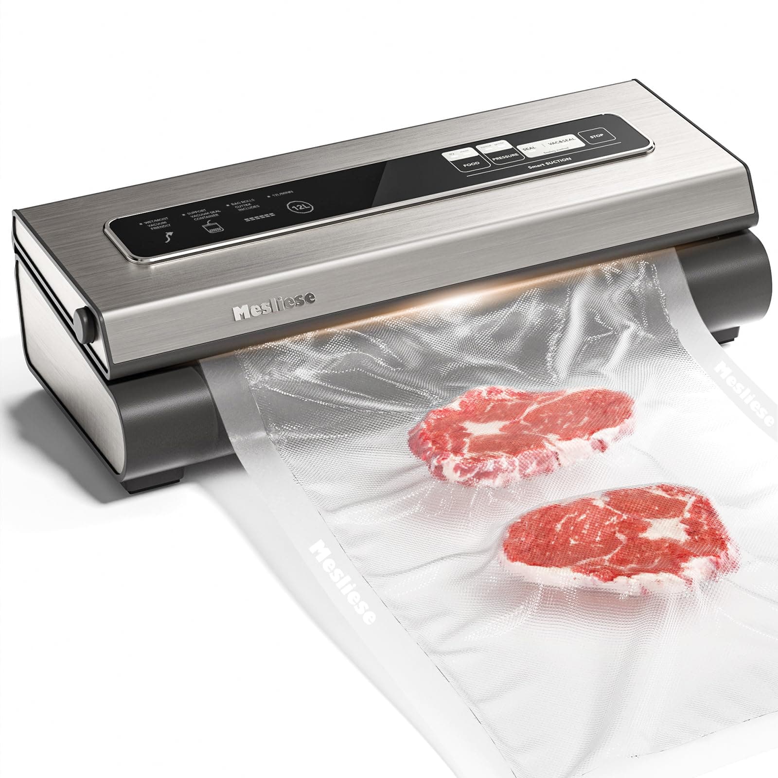 – Vacuum Sealer Machine Powerful 90Kpa Precision 6-in-1 Compact Vacuum Food Preservation System Built-in Cutter, 2 Bag Rolls & 5 Pre-cut Bags, Dry&Moist Modes Smart Suction (Silver)