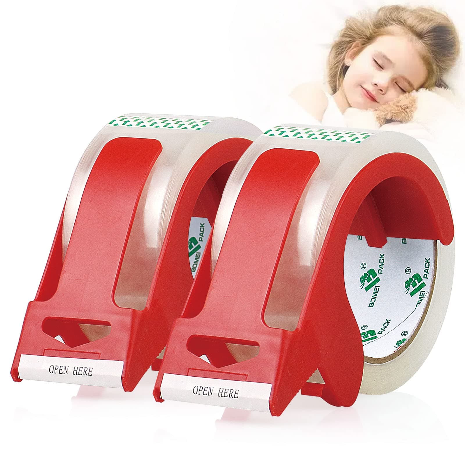 BOMEI PACK Heavy Duty Clear Packing Tape,2 Rolls with refillable Dispenser,Noiseless Packaging Tape 1.88 Inches x 55 Yards,Industrial Grade Boxes Shipping Tape for Moving,Mailing and Storages