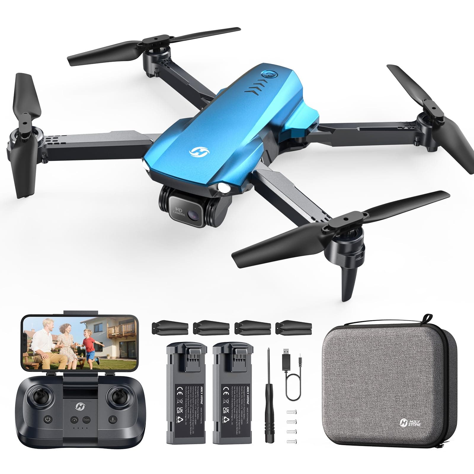 Holy Stone HS290 Foldable Drone with 1080P HD Camera for Beginners, RC Quadcopter with Optical Flow, APP Control, Tap Fly, 3 Speed Modes, 2 Modular Batteries, Toys Gifts for Boys and Girls, Blue