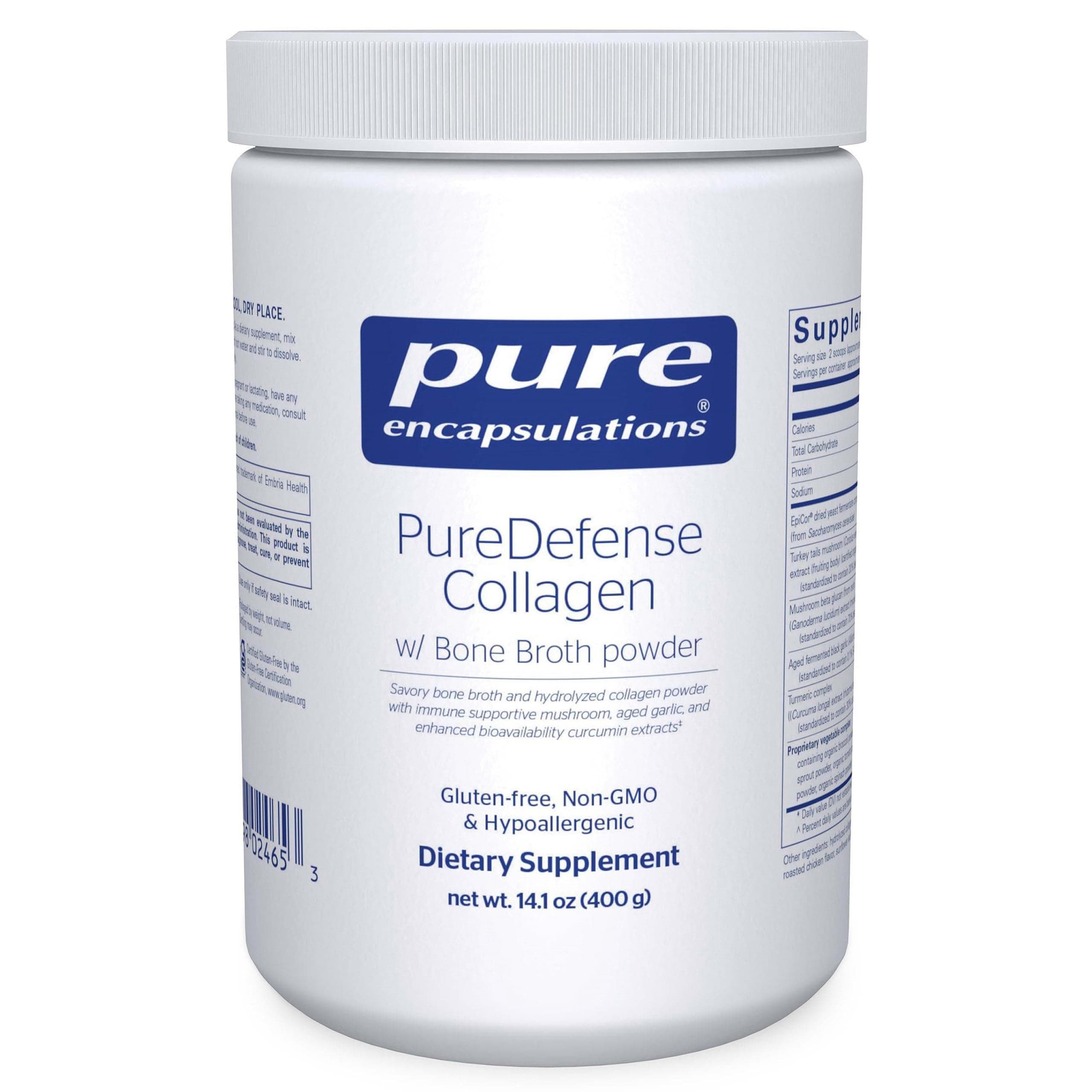 Pure Encapsulations PureDefense Collagen w/Bone Broth | Savory Bone Broth and Hydrolyzed Collagen Powder with Mushroom, Aged Garlic, and Enhanced Bioavailability Curcumin Extracts | 14.1 Ounces