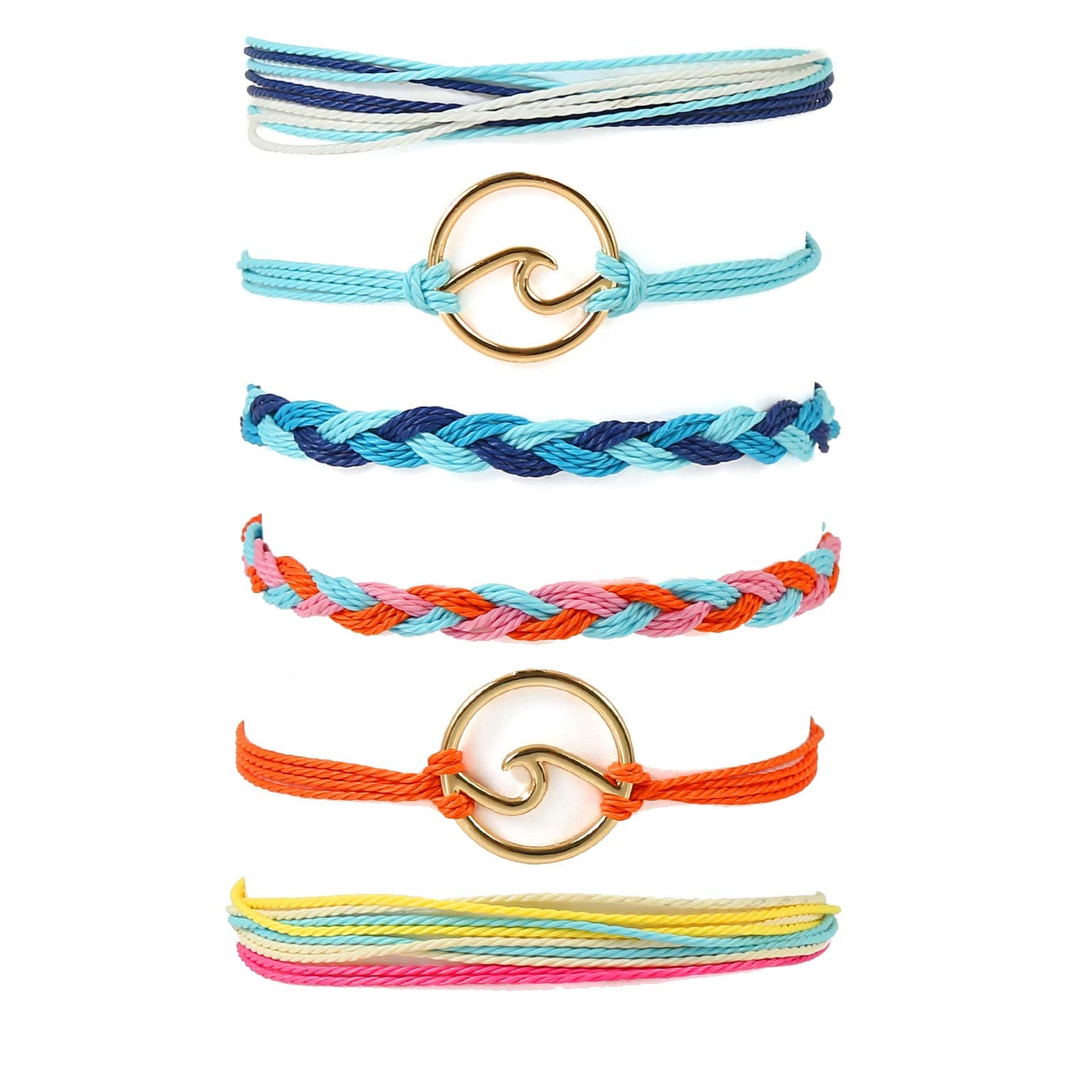 Surf String Wave Bracelets for Women Boho Handmade Waterproof Adjustable Braided Beach Surfer Bracelets Set