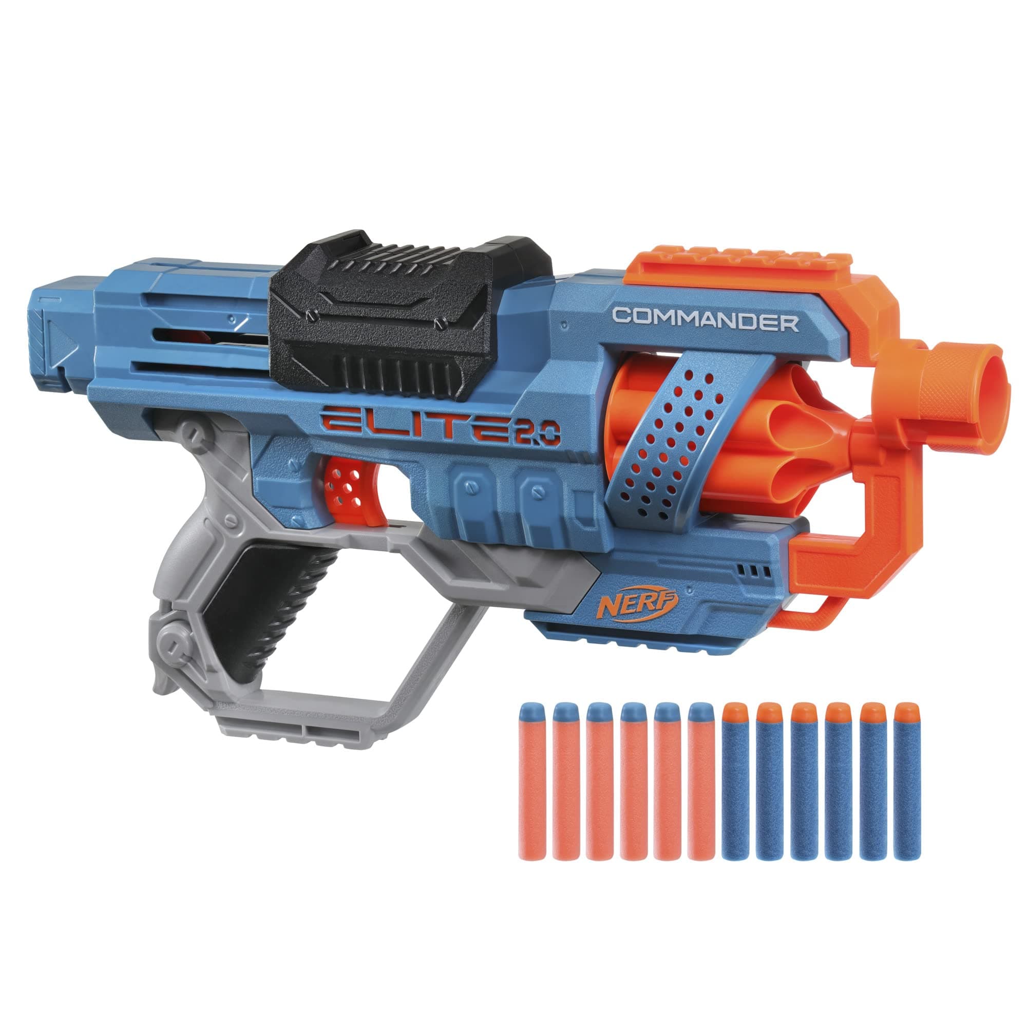 NERF Elite 2.0 Commander RD-6 Dart Blaster, 12 Elite Darts, 6-Dart Rotating Drum, Blasters, Kids Outdoor Toys for 8 Year Old Boys & Girls and Up