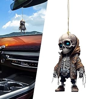 1 PC Car Halloween Rearview Mirror Hanging Ornaments, 2.3" x 3.1" Skull Fashion Clothing Personality Decoration, Acrylic Sun-Proof Cartoon Parts, Universal for Cars Home (Multicolored #2)