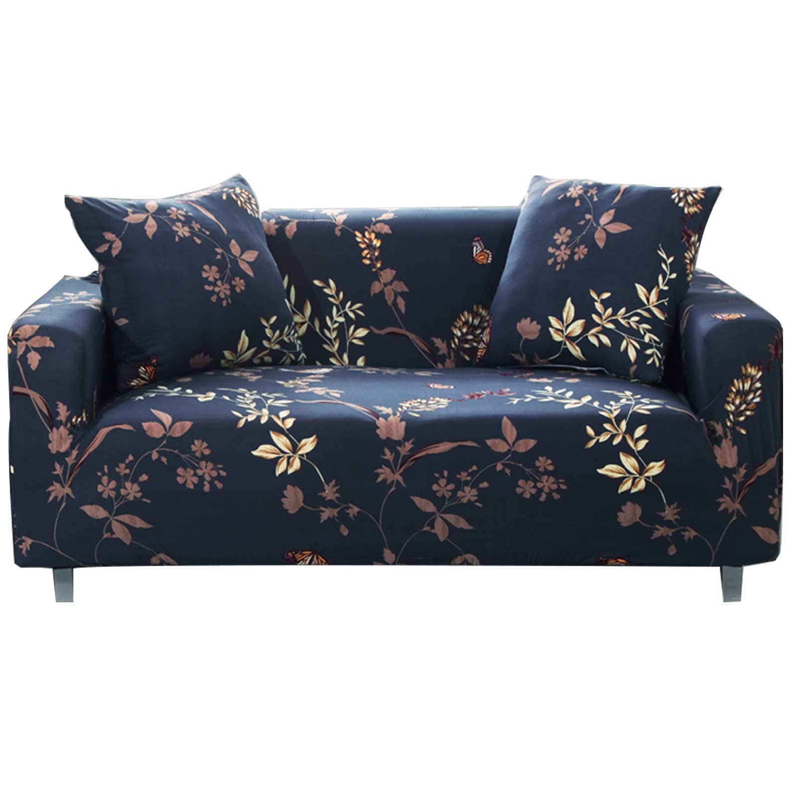 Eunzel Stretch Sofa Covers,3 Cushion Couch Sofa Slipcovers with Elastic Bottom,Slip Resistant Furniture Protector with Two Pillow Cases(Sofa 3 Seater,Golden Leaves)