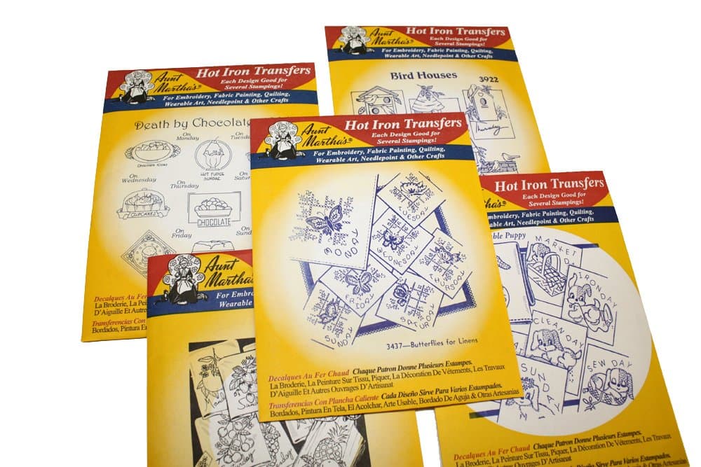 Aunt Martha's Iron On Transfer Patterns for Stitching, Embroidery or Fabric Painting, Days of the Week Patterns, Set of 5