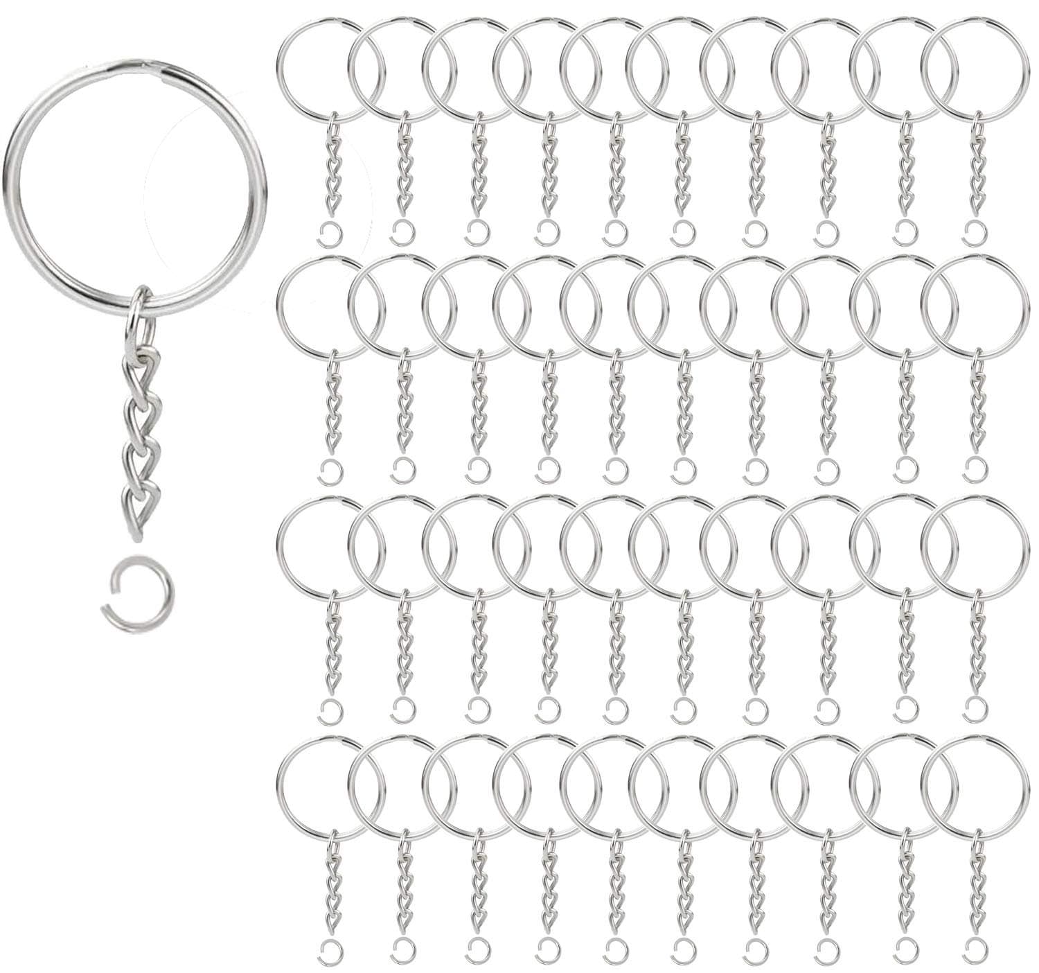 100 Pack Key Ring with Chain and Open Jump,1 inch Split Round Keychain Rings Bulk for Craft Making Jewelry