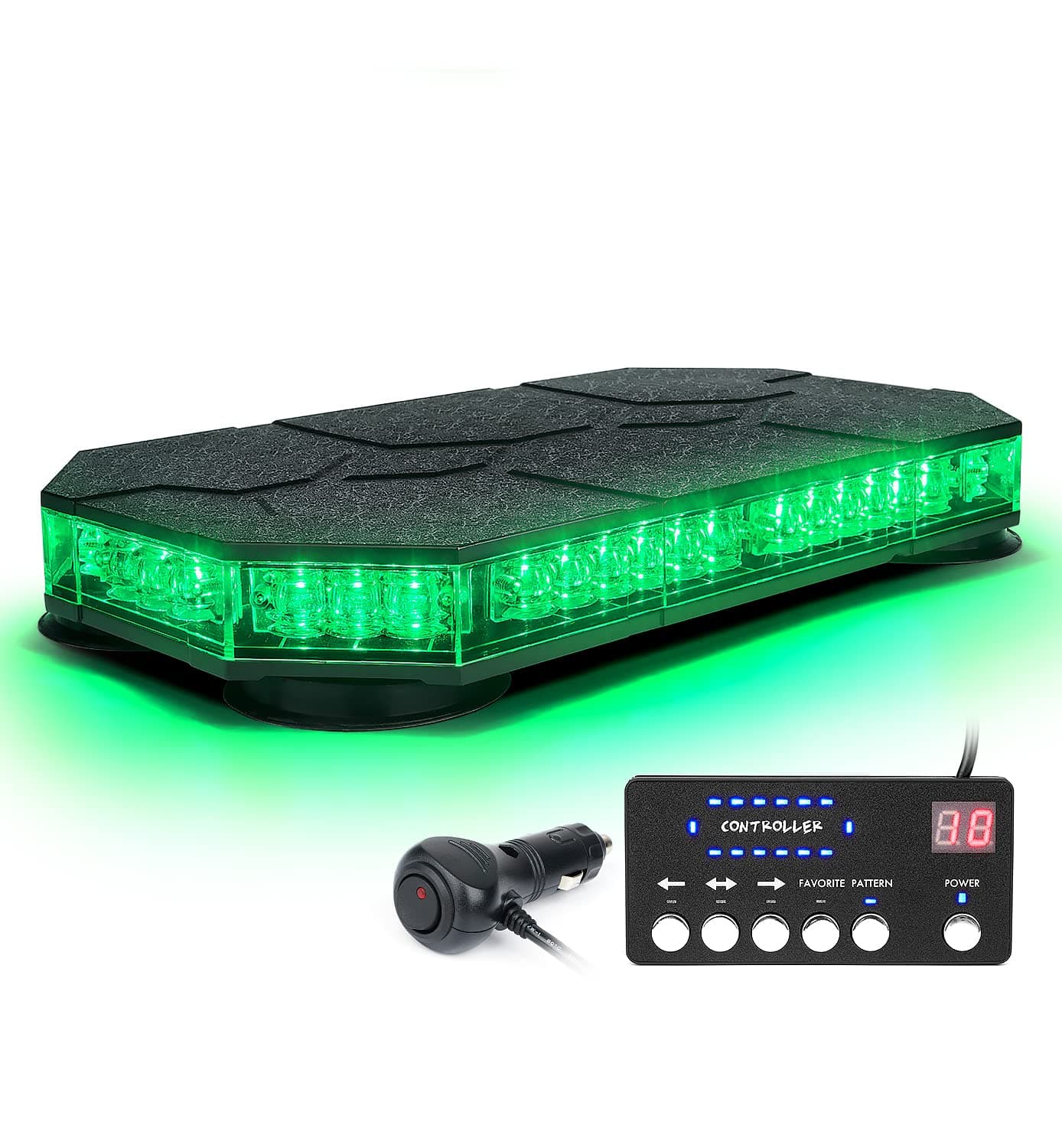 LUMENIX LED Rooftop Strobe Beacon Lights Bar w/Controller Magnetic Emergency Traffic Warning Safety Caution Flashing Light for Law Enforcement Vehicles Trucks Snowplow Cars - Green (Patent Design)