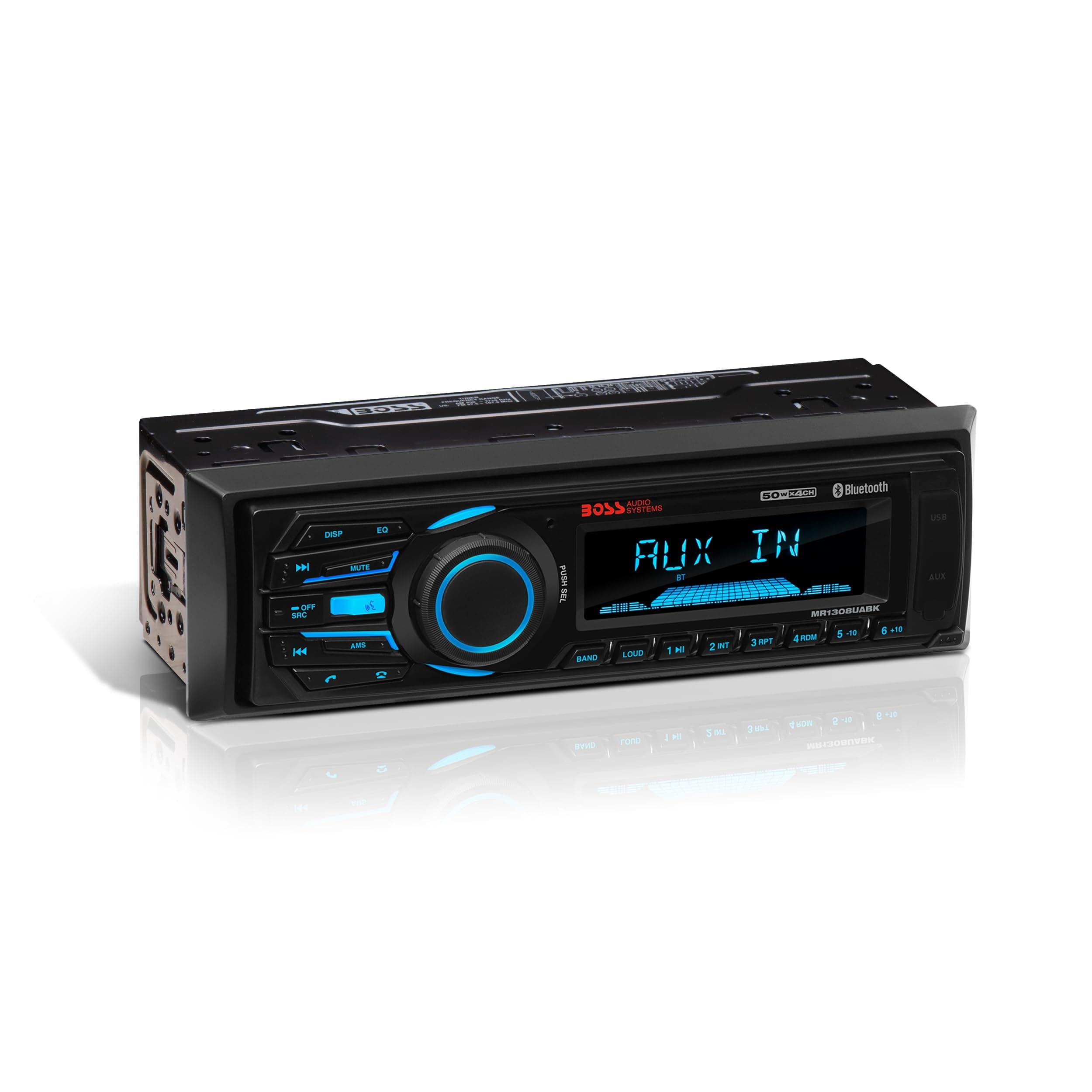 MR1308UABK Marine Stereo System – Single Din, Bluetooth Audio and Calling Head Unit, Aux-in, USB, SD, Weatherproof, AM/FM Radio Receiver, No CD Player, Hook Up To Amplifier