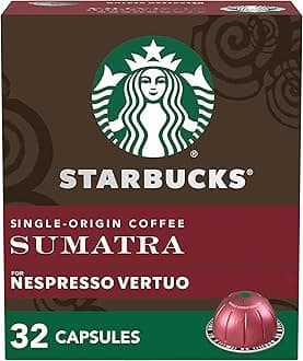Starbucks by Nespresso Vertuo, Single-Origin Sumatra, Dark Roast Coffee, 32-count Coffee Pods, Brews 7.8 oz.