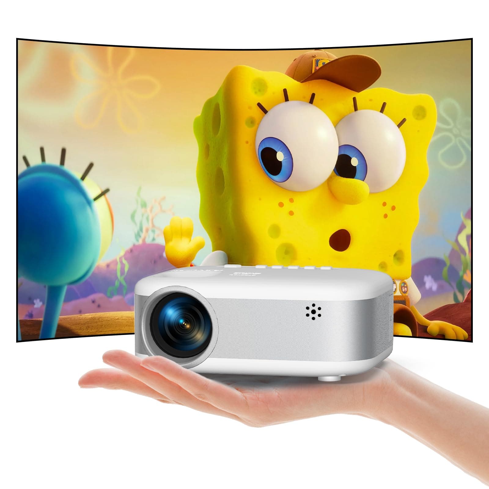 Two-Way Bluetooth Mini Projector with Tripod, 2024 Upgraded 1080P HD, Portable, White+Grey, LCD, HDMI, Bluetooth, 3.5mm Audio
