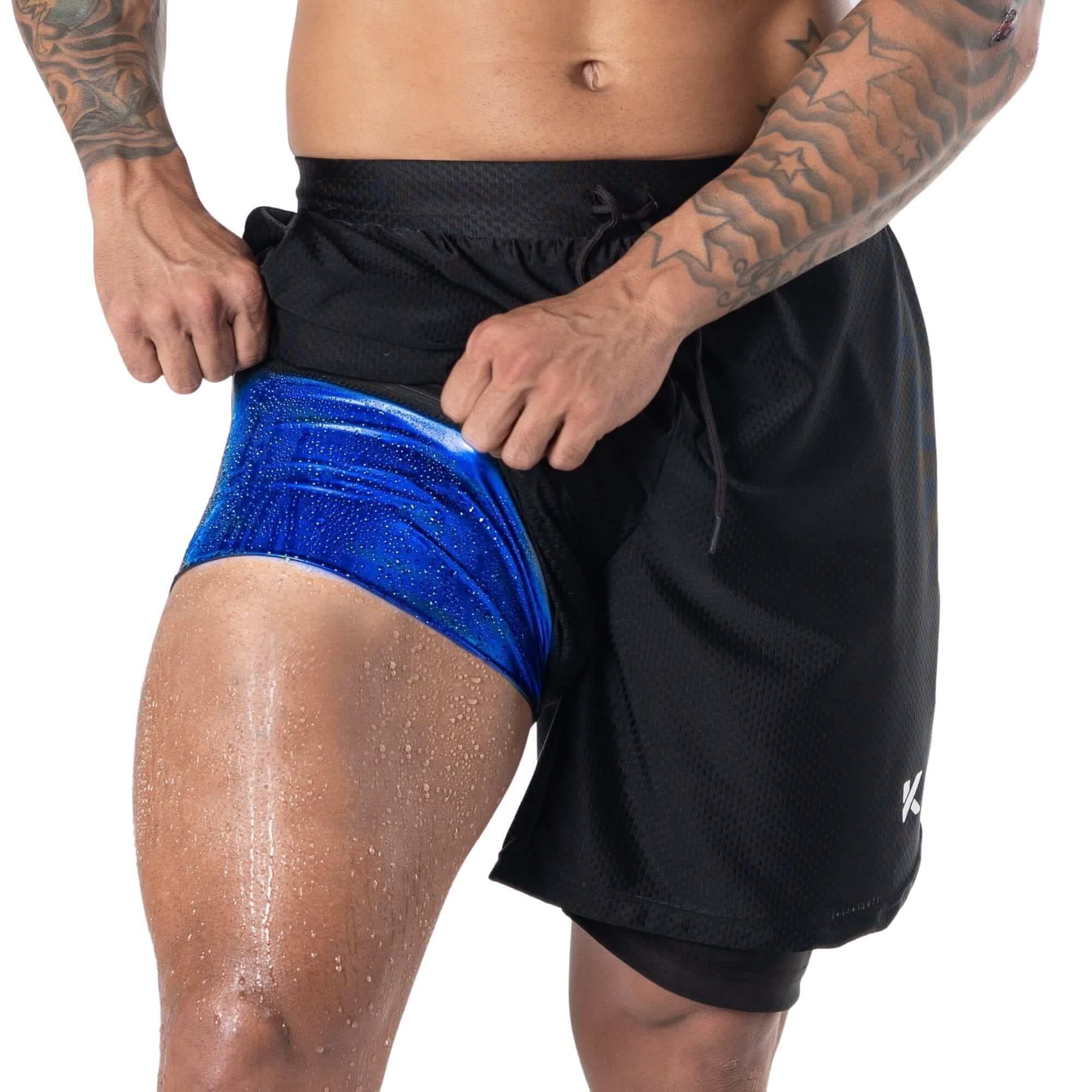 Kewlioo Men's Sauna Shorts - Heat Trapping 2-in-1 Double Layer - Sauna Suit Bottom - Compression Training Gym Athletic Shorts