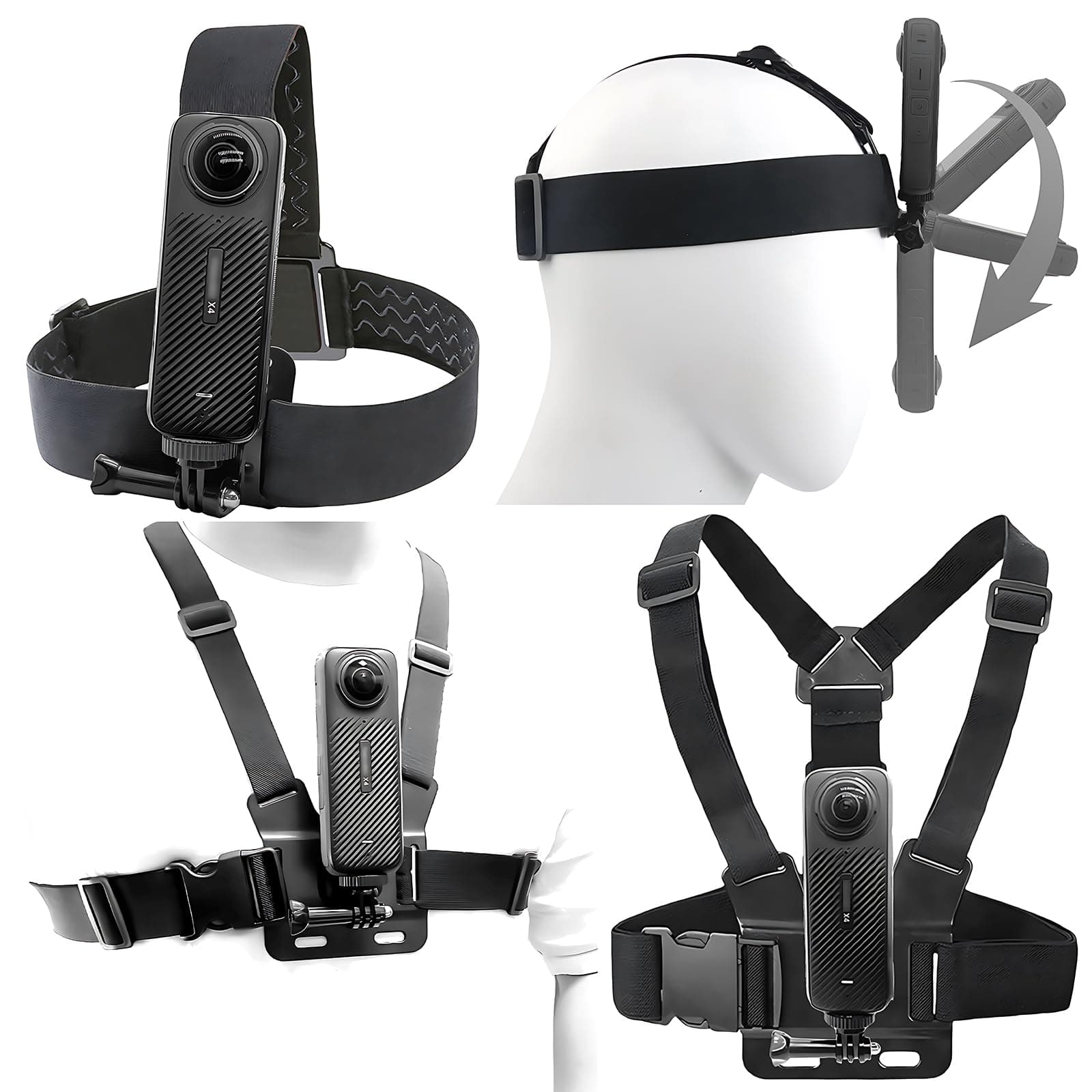 Chest Mount Harness Chesty Vest Head Mount Strap Kit for Insta 360 X4 X3 X2 X ACE Pro ONE RS R GO 2 3, Compatible with GoPro Hero 12 11 10 9 8 7 6 5 4 3+ Max, DJI Osmo Action 4 3 2 Cameras