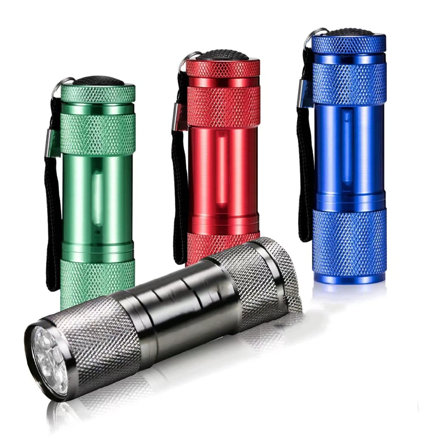 MAKINGTEC Small LED Torch, Mini Torches LED Super Bright with 9 LEDs, Colorful Pocket Torch Flashlight for Kids Adult Camping Hiking Outdoor Gifts, 12 AAA Pre-Installed (4 Pack)