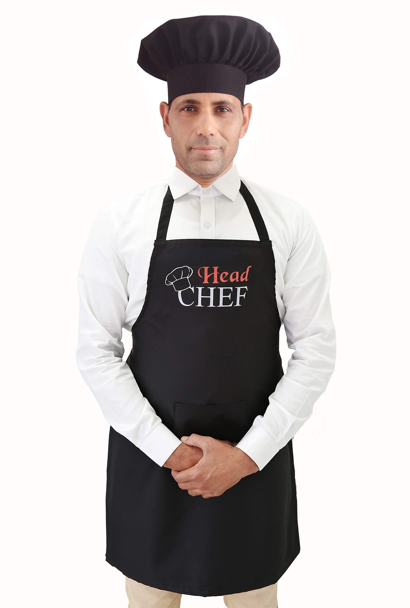 Waterproof Polyester Printed “HEAD CHEF” Apron with Front Pocket & Matching Chef Cap – Free Size | Durable Kitchen Apron for Men & Women | For Home Cooking, Hotels, Cafés & Restaurant Use
