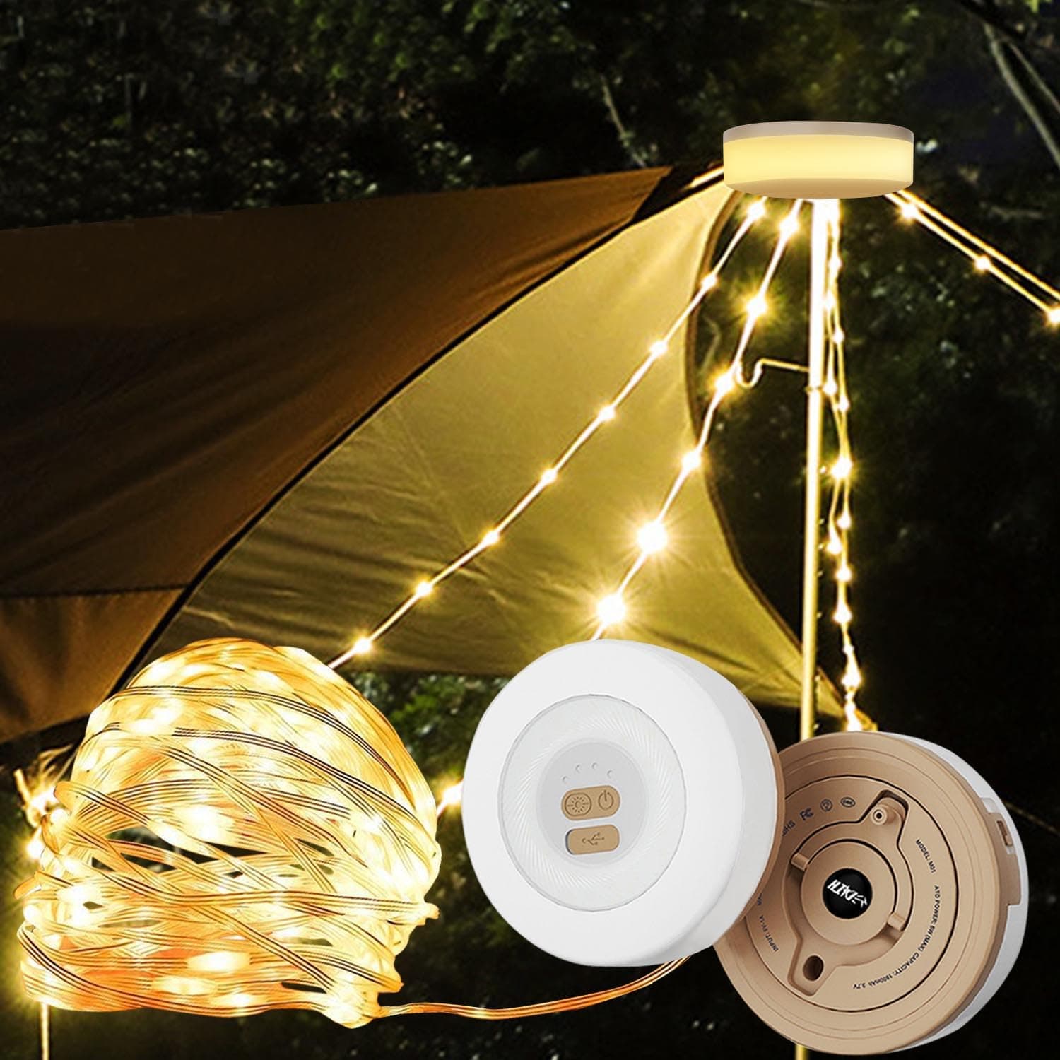 Camping Retractable String Lights Reel, Portable Stowable Rechargeable Strip Light, 10M 100 LED USB IP65 Tent Star Lantern for Outdoor Campsite, Awning, Bedroom, Backyard, Patio, Party Festival Decor
