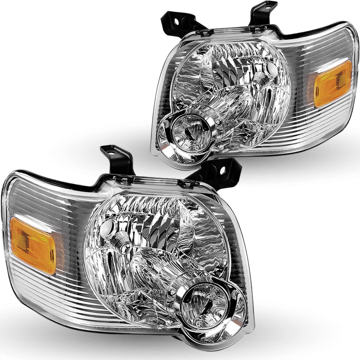 Headlight Assembly Compatible with 2006-2010 Ford Explorer Driver and Passenger Side (Chrome Housing with Amber Reflector)