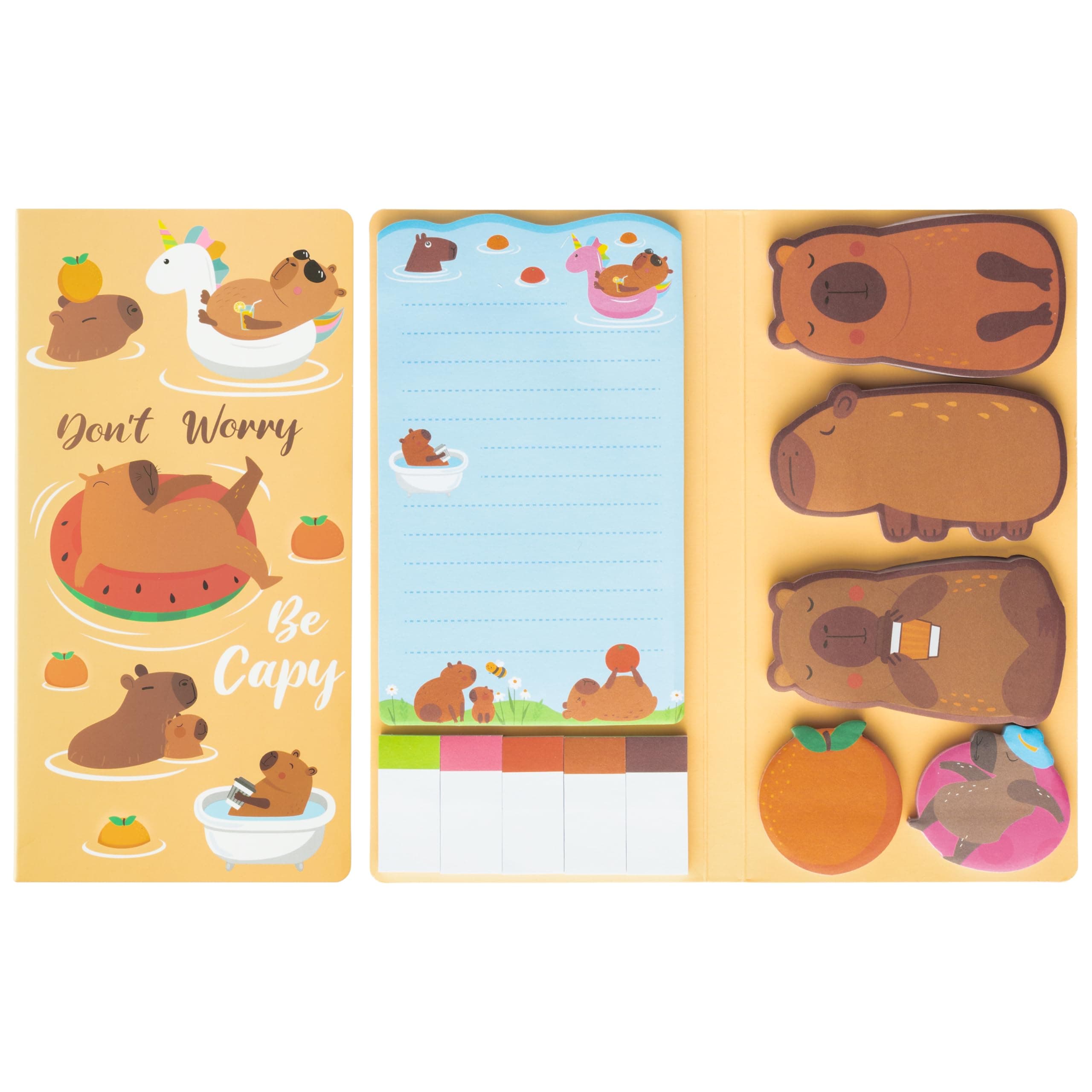 B1ykin Cute Sticky Notes Set - Don’t Worry Be Capy Self-Stick Notes Pad, 550 Sheets Writing Memo Pages Sticky Notepad for Teacher Appreciation Gift School Office Party Favors Supplies (Capy)