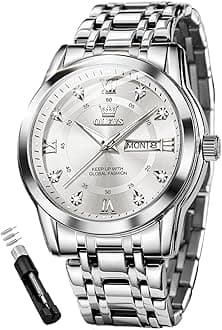 Mens Diamond Watch Luxury Business Dress Wrist Watches Quartz Stainless Steel Waterproof Luminous Day Date