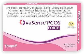 Trexgen® OvaSense-PCOS Forte Synergistic Myo-inositol 550mg & D-Chiro Inositol 13.8mg, Cholecalciferol, B-complex,Zinc, Chromium, Selenium & Micronutrients (30 Tablets) (1) (Pack of 1)