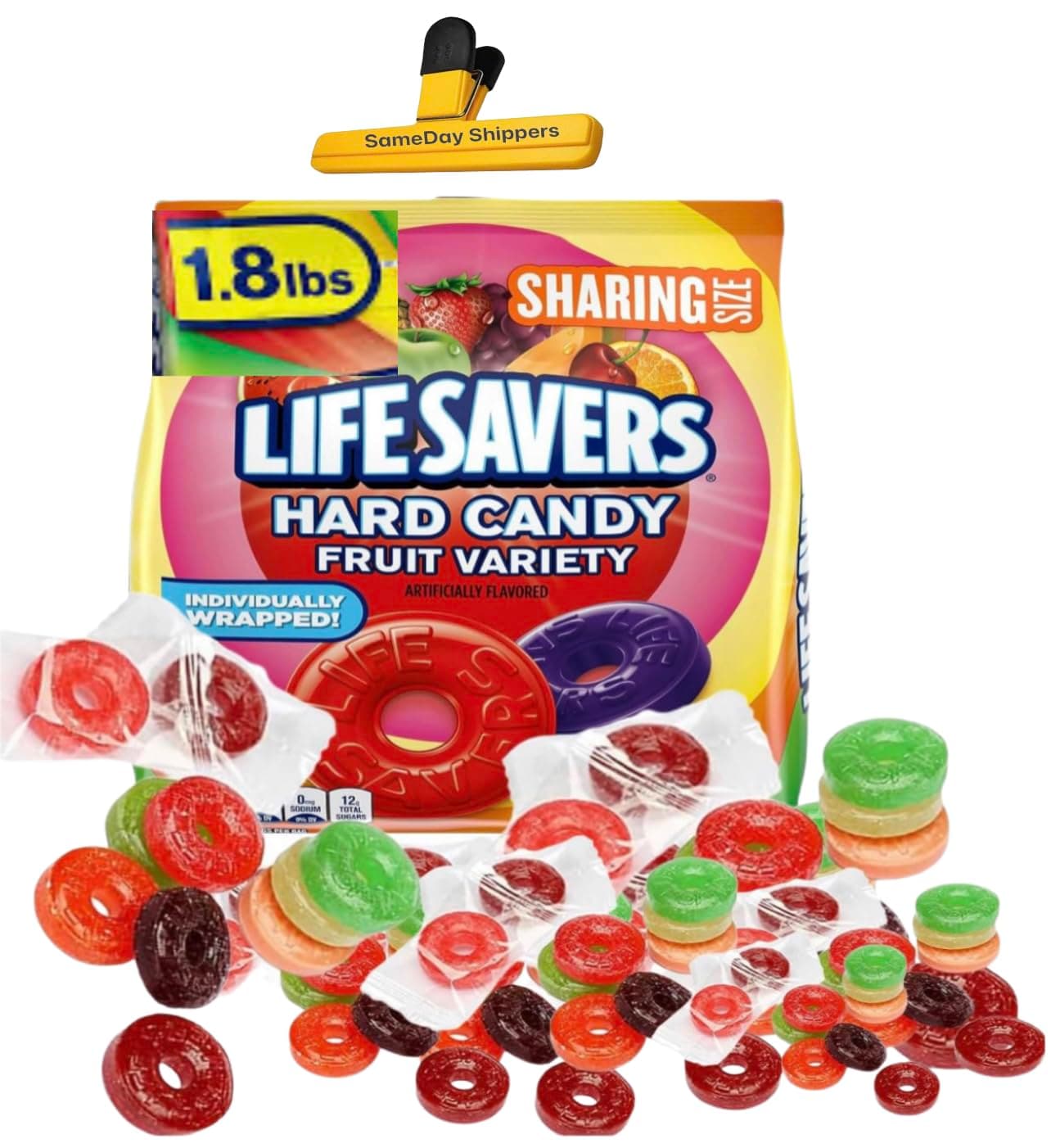 LifeSavers Hard Candy, Assorted, Individully Wrapped, Bulk, 1.8 Lbs, 10 FLAVOR MEGA ASSORTMENT! Watermelon, Pineapple, Cherry, Apple, Mango, Fruit Punch, Strawberry, Raspberry, Grape & Tangerine!| SameDay Shippers offers Free Pen!