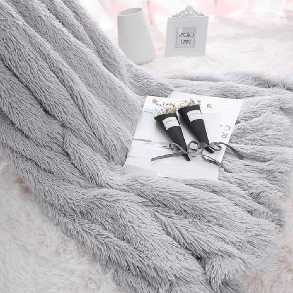 everso soft blanket bedspread, 130 cm x 160 cm, microfibre faux fur grey