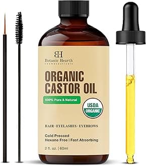 Castor Oil | USDA Certified Organic |100% Pure & Hexane Free | Cold Pressed | Growth for Eyelashes, Eyebrows, Hair | With Eyebrow & Eyelash Brush | 60 ML |