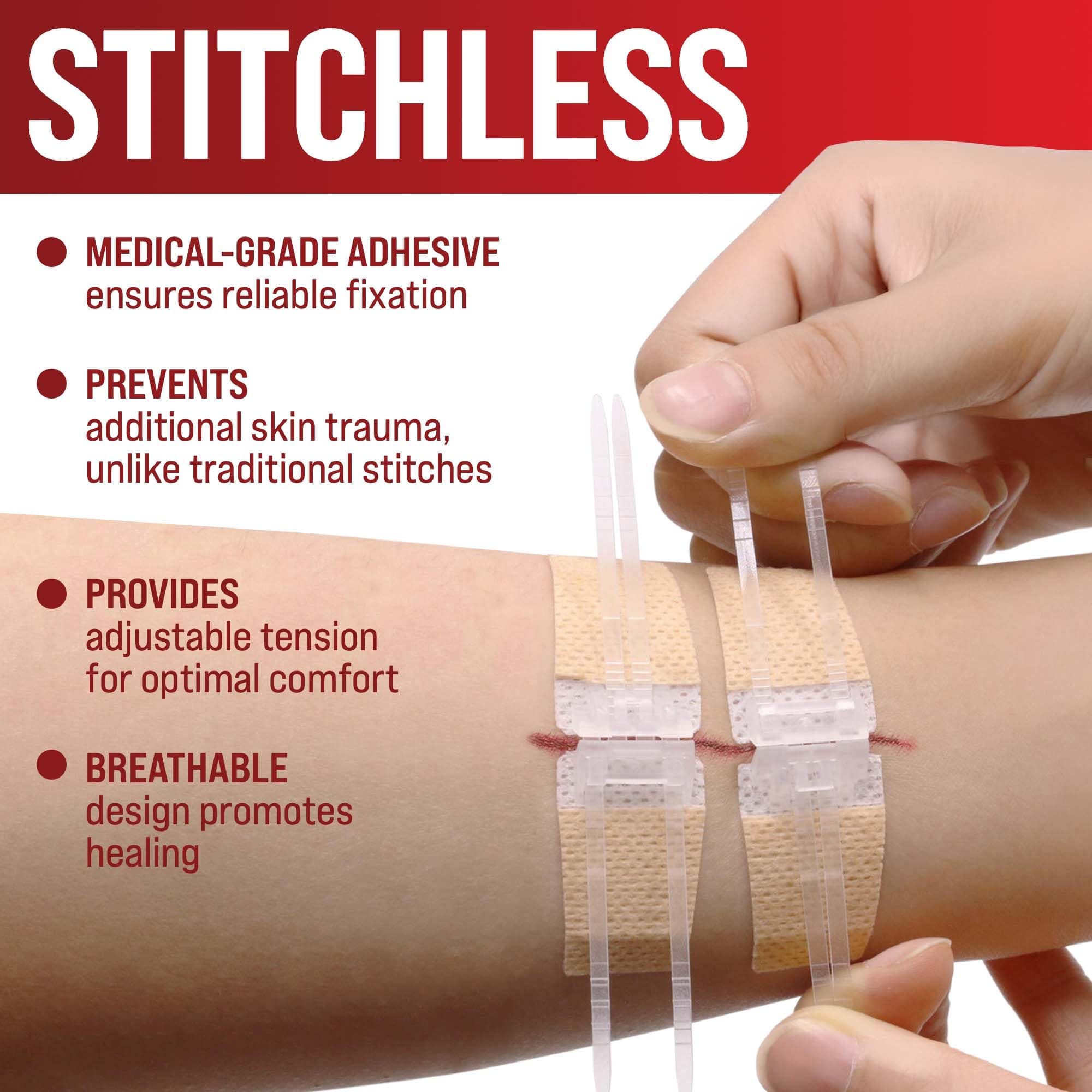 Emergency Wound Closure Strips - 4pk - 2 Types Laceration Closure Kit - Stitchless & Easy to Use - Butterfly Bandages