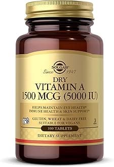 Solgar Dry Vitamin A 1500 mcg (5000 IU), 100 Tablets - Supports Healthy Eyes, Skin & Immune System - Non-GMO, Vegan, Gluten Free, Dairy Free, Kosher - 100 Servings