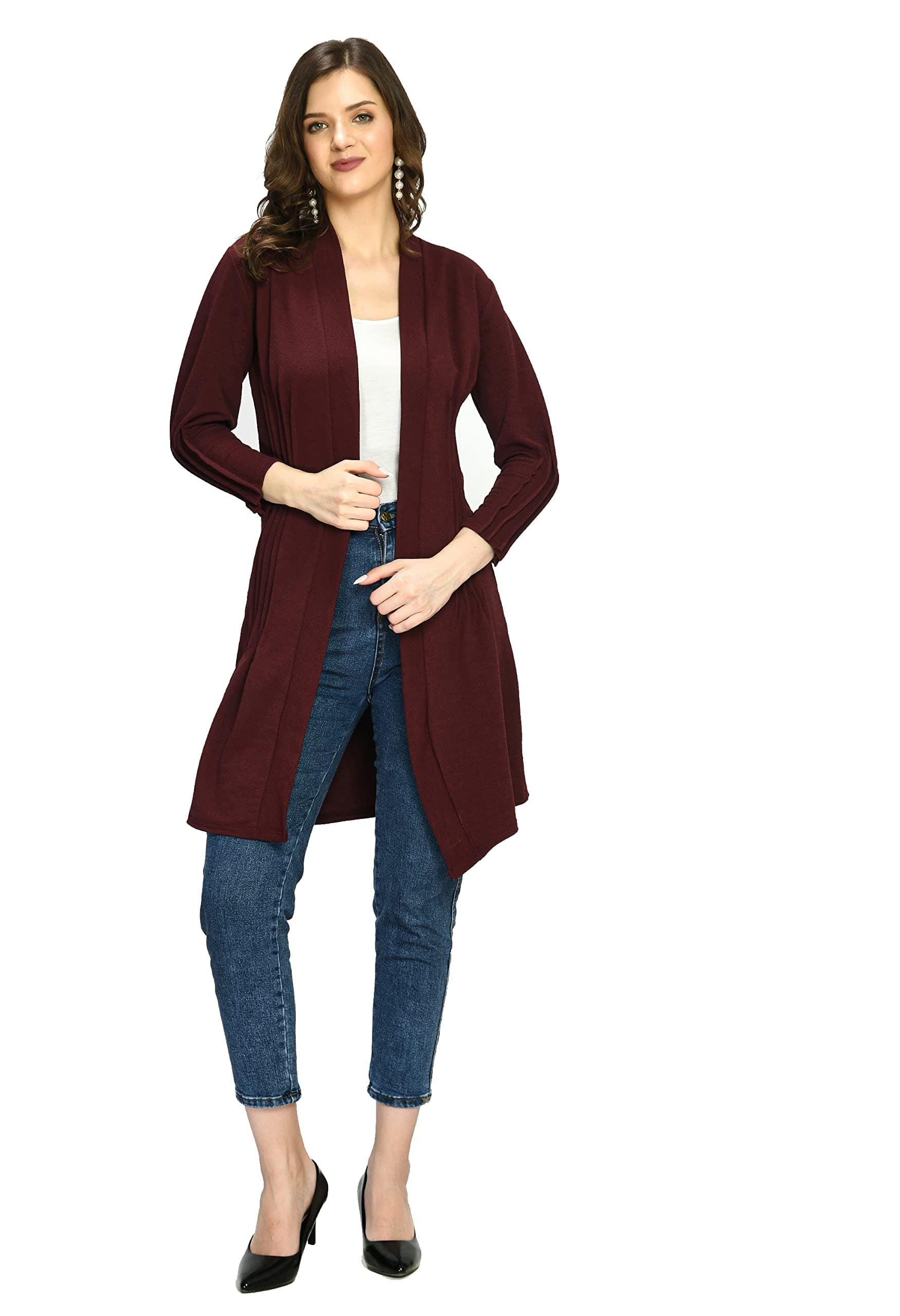 IUGAWomen's Polyester Front Open Full Sleeve Casual Style Shrug